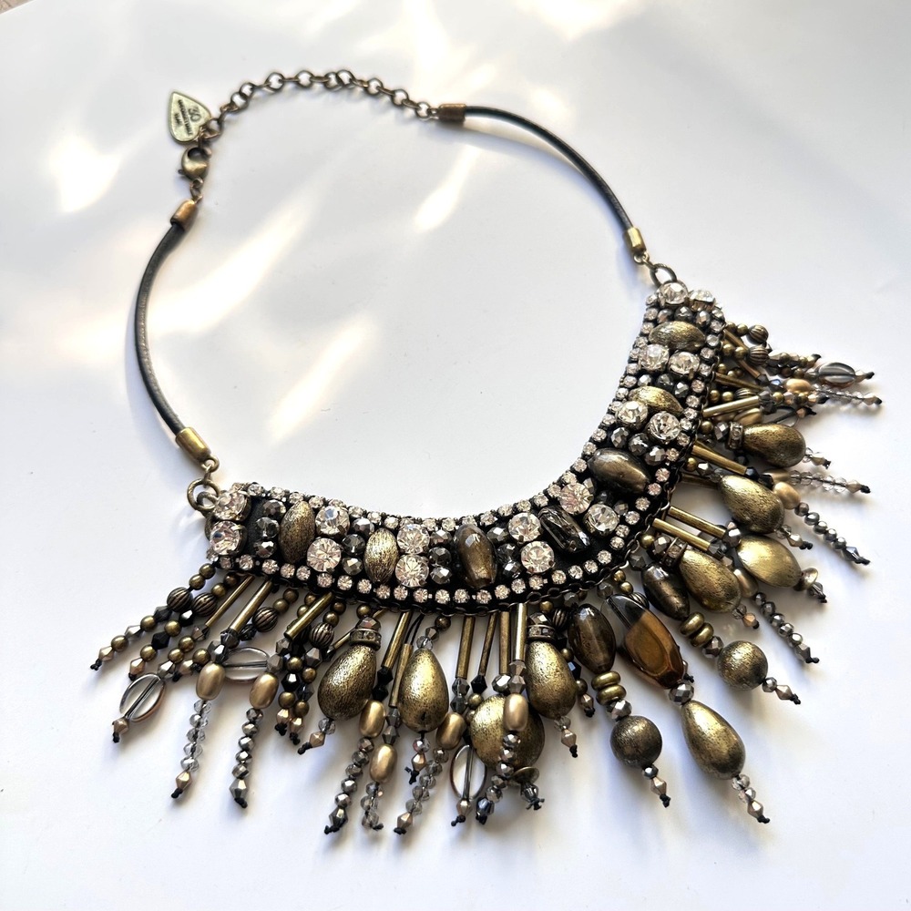 Chico's Statement Necklace Crystal Beads Dangle Bib‎